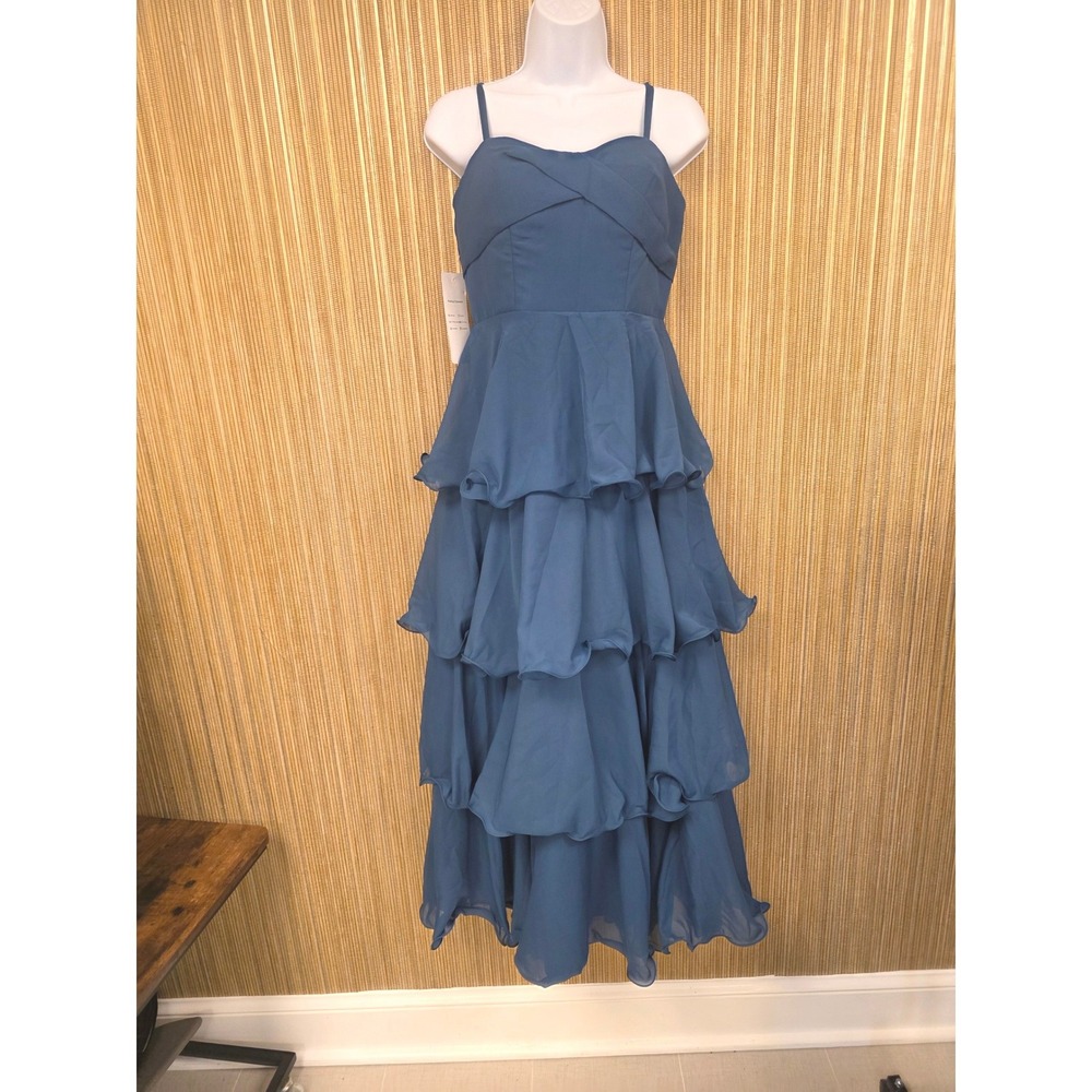 Wear Your Love Blue Ruffle Tiered Formal Dress Size M Lace Up Corset Gown NWT